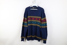 Vintage 70s Streetwear Mens Large Distressed Fair Isle Snowflake Knit Sweater