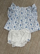 JANIE AND JACK Girl's Blue  White Floral Eyelet with white bloomers set