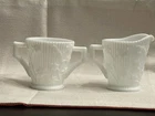 Westmoreland Milk Glass Ribbed Vine Leaf Sugar & Creamer Set Vintage USA