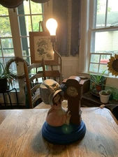 Vintage Byron Molds Prairie Girl Kitten West Germany Grandfather Clock Lamp