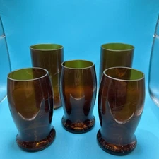 Vintage 3  Michelob and 2 other Beer Bottle Cut Glass Tumbler Lot of 5 Amber