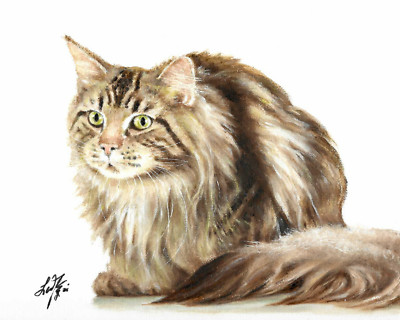   ORIGINAL Oil Portrait Painting AMERICAN FOREST CAT Artist Signed Art Artwork