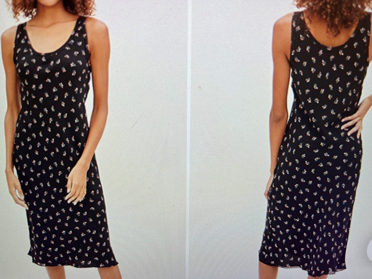 ワンピース Theory FW25 Silk effect dress (P0605603 XLV) Theory Women's Floral Scoop Neck Tank Silk Dress Black Size