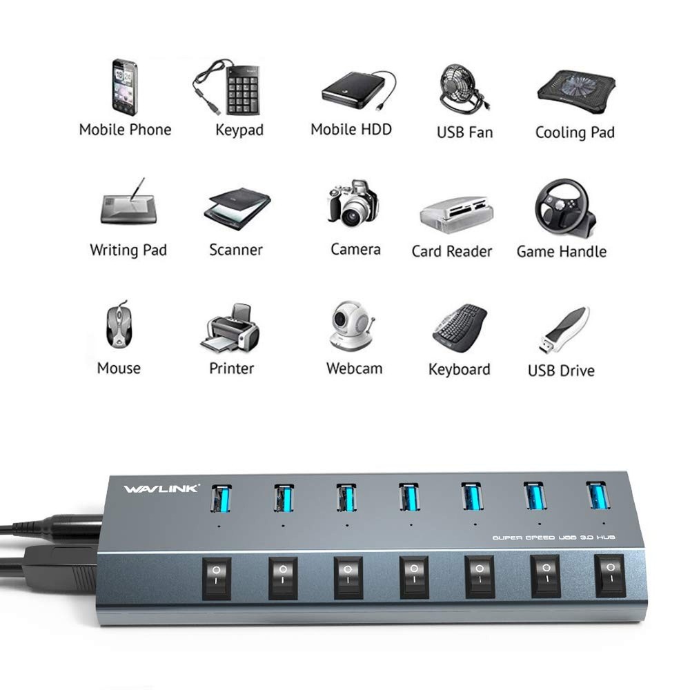 WAVLINK 7-Port USB 3.0 Hub with 48W Charging 5V/2.4A Per Port