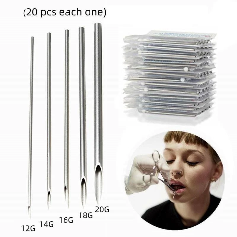 100pcs Disposable Sterile Body Piercing Needles 12g 14g 16g 18g