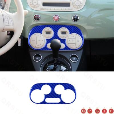 Blue Carbon Fiber Interior Digital Climate Console Cover Trim For 12-15 Fiat 500