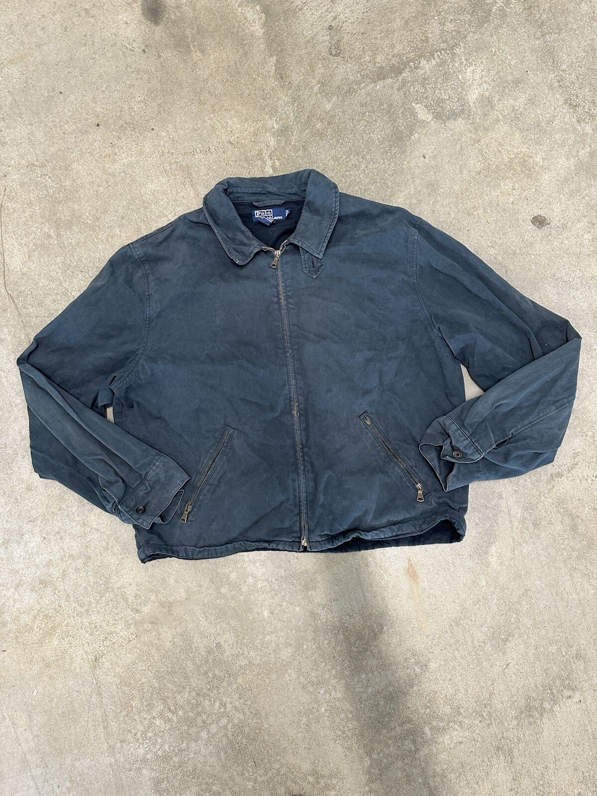 Giacca Polo Harrington Marina Militare Vintage Taglia Large No Pony Lavoro Sbiadito Nero