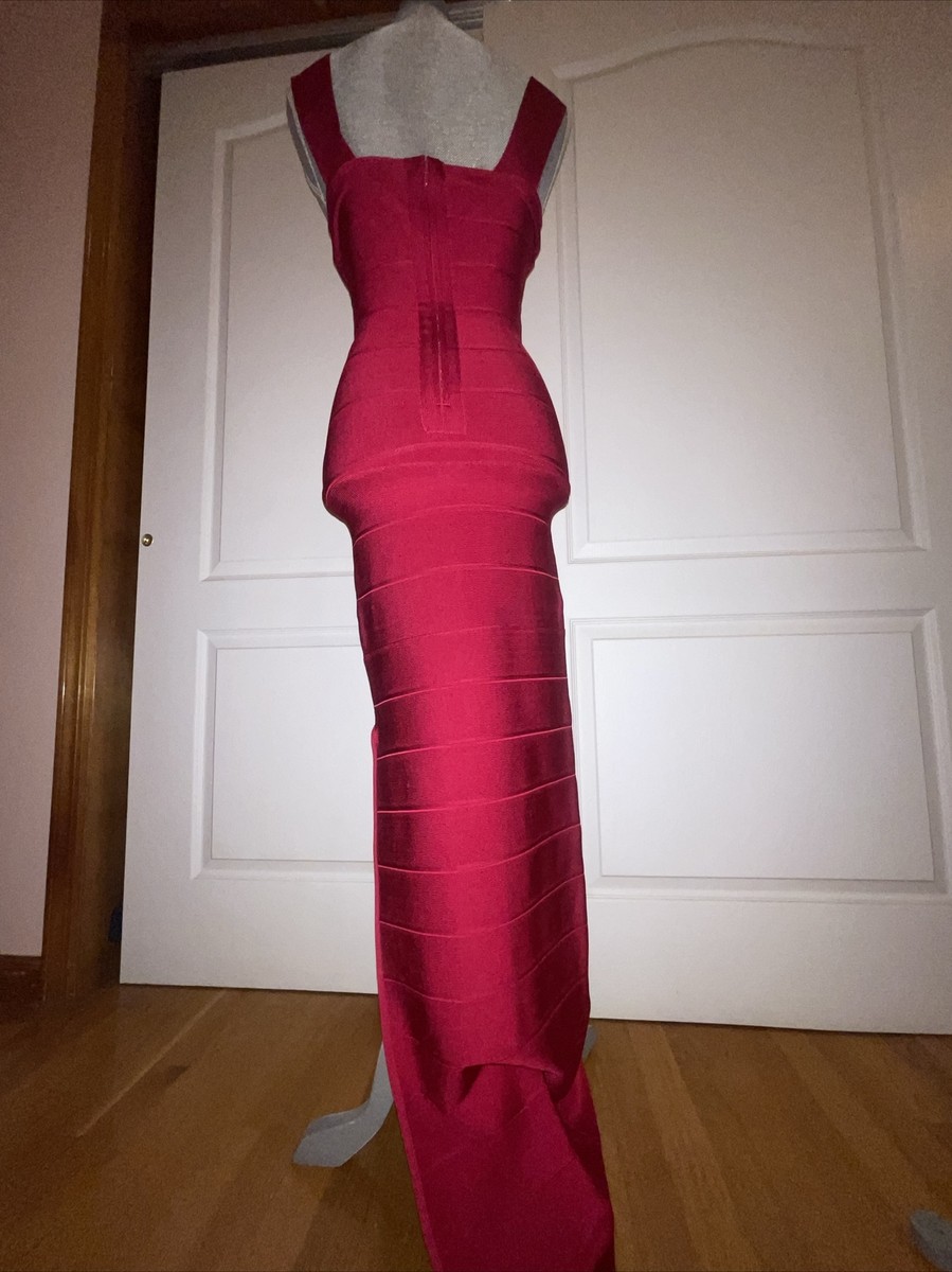 Herve Leger Icon Bandage Gown Dress Evening Plum Red Long Small