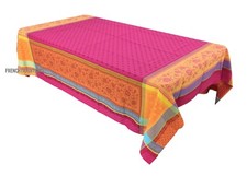 French Provencal Jacquard Coated Tablecloth Flowers Fuchsia 63 X 79 Made France