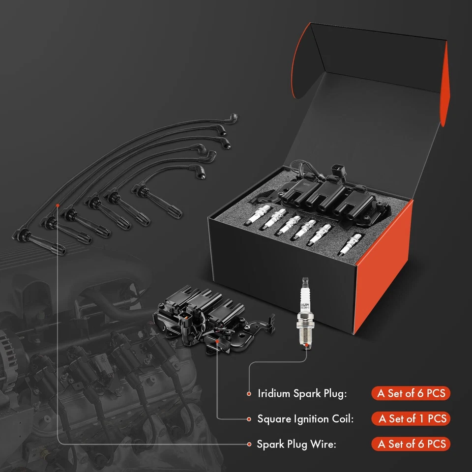 1x Bobina de encendido y 6x Bujías de iridio y 6x Cables para Hyundai Santa Fe 01-04 Foto 2 de 4