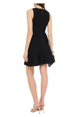 NEW HERVE LEGER Flared Bandage Mini Dress in Black - Size XS