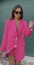 ZARA OVERSIZED BLAZER FUCHSIA LAPEL COLLAR SIZE XS Run Big REF. 3159/644 Ed