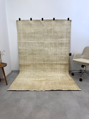 #ad 5x8 Beige Vintage Rug Turkish Oushak Rug Solid Pattern Handmade Wool Area Rug $384.00