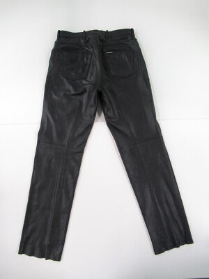 Harley Davidson Men's Black Genuine Leather Biker Pants Size 34