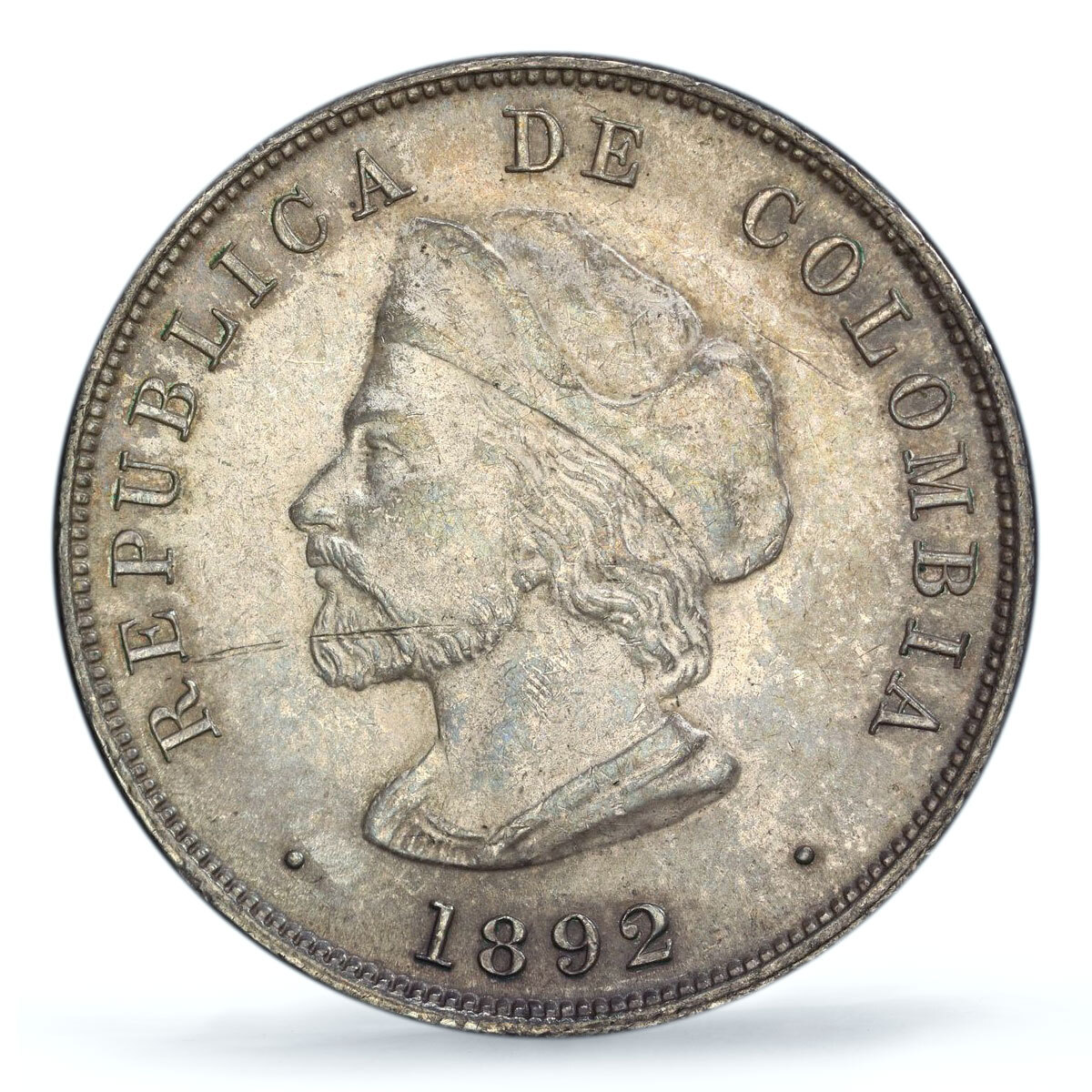 Colombia 50 centavos Columbus America Discovery KM-187.2 AU58 PCGS