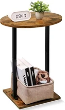 Eufrozy Sofa Side Table, Sofa Side Table with Fabric Basket, Village Brown