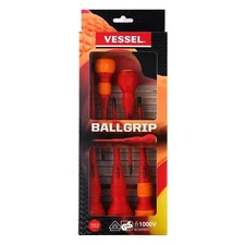 Vessel Insulated Screwdriver Set 5PC Ergonomic Ball Grip VDE Certified Red