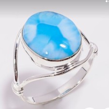 Natural Larimar 925 Sterling Silver Ring Handmade Gift For christmas A-605