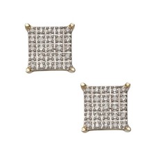 Micro-Pavé Square Diamond Stud Earrings 0.18ct Real 10K Yellow Gold