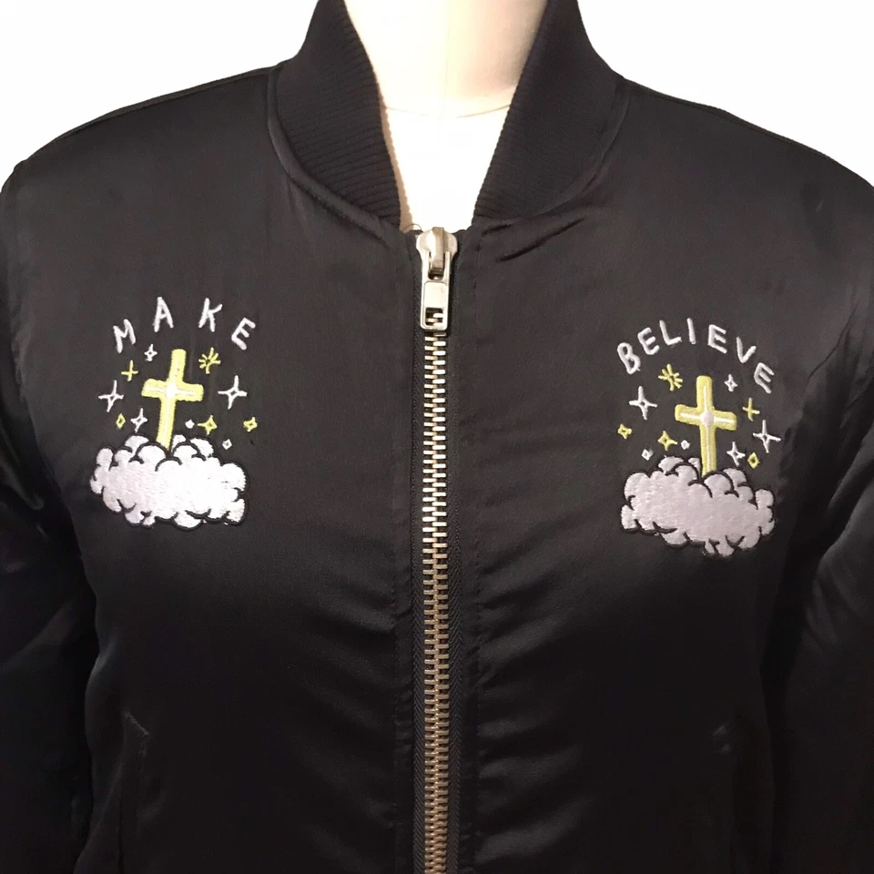 Chaqueta Bomber UNIF Hardcore Arco Iris Unicornios Retro Irreverente Para Mujer Talla M Foto 3 de 4