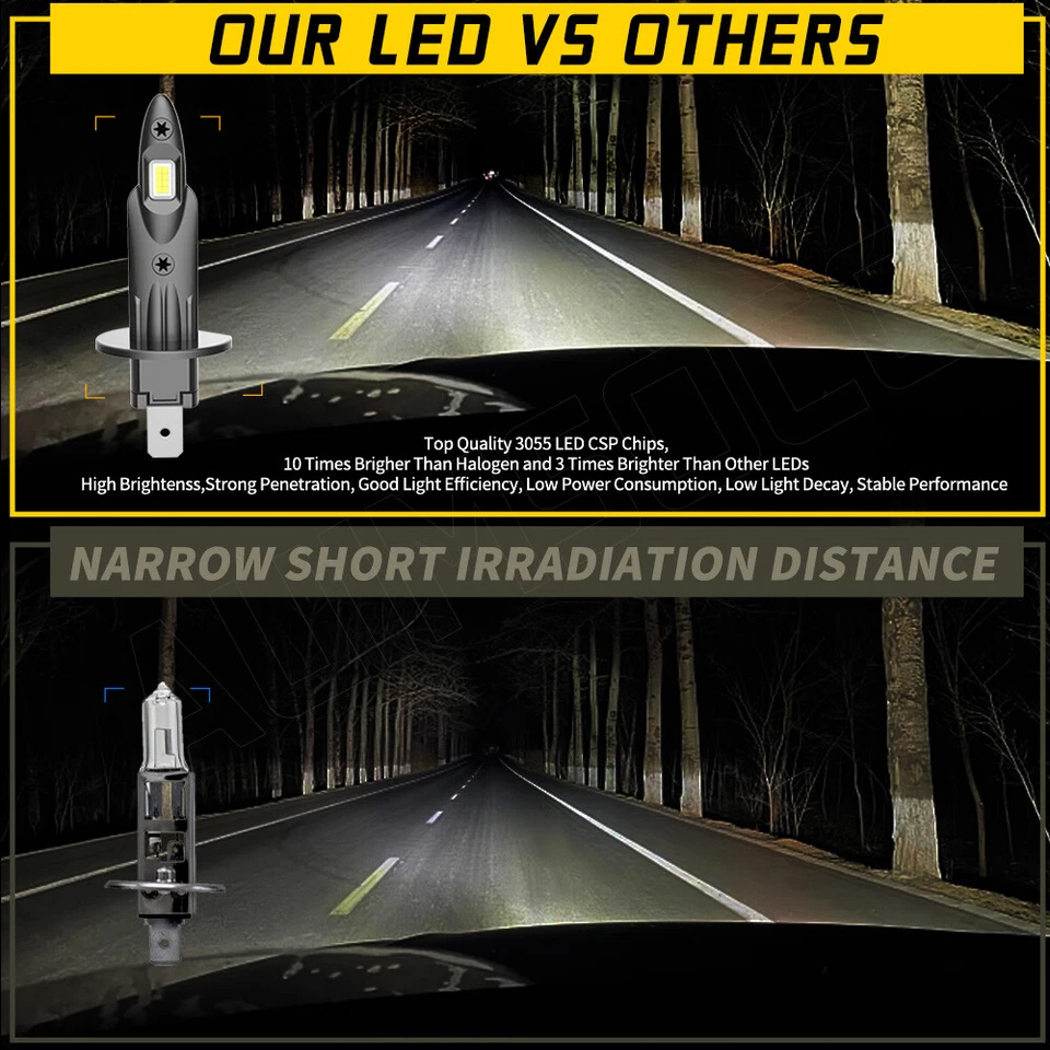 For Jaguar X-Type 2004-2008 LED Headlight Bulbs Kit High Low Beam 4x H1 Bright - Image 2 of 4