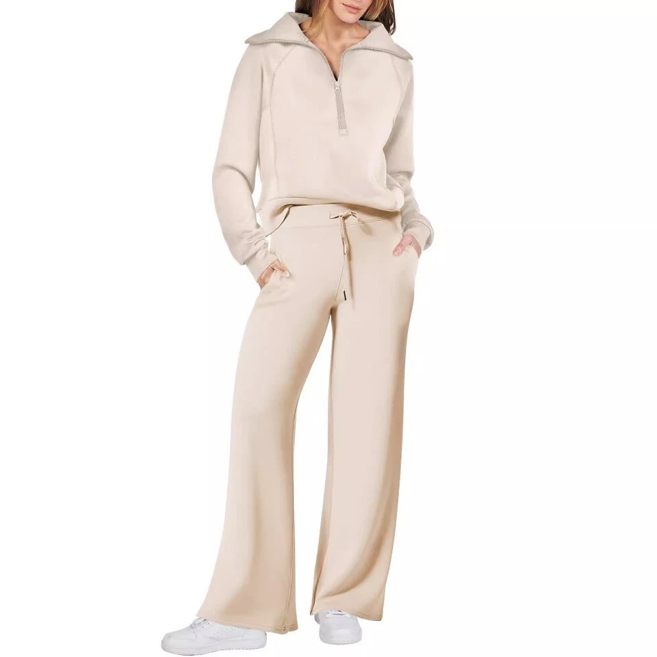 Zippered long-sleeved hoodie set with wide-leg pants - Image 2 of 4