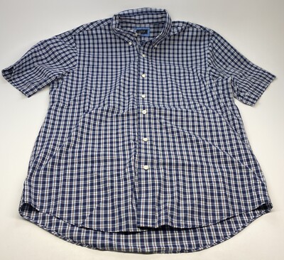 Arrow Shirt Mens Medium Blue Plaid Short Sleeve Button Up Shirt