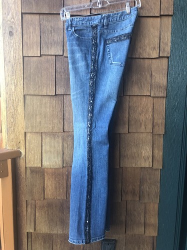 Black Beaded Lace Sequins Jeans Size 