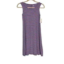 SO Striped Womens A-Line Simple Essential Tank Dress Red White Blue XS New