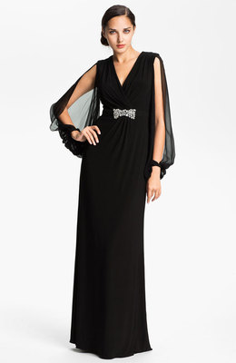 kathy hilton evening dresses $595 Kathy Hilton Sheer Split Sleeve Jersey Gown Dress Black Size 2