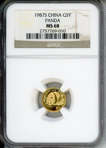 1987-S CHINESE 5 Yuan GOLD PANDA 1/20 Oz. NGC MS68 MS-68 5Y CHINA 5-Yn G5Y CHINA