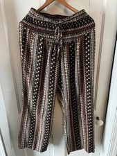Boho Wide Leg Pull-on Pants Elastic Waist Aztec Design Women s M