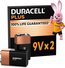 Duracell Plus 9V Alkaline Batteries 2Pack-6LR61 MN1604 Block Battery-LongLasting