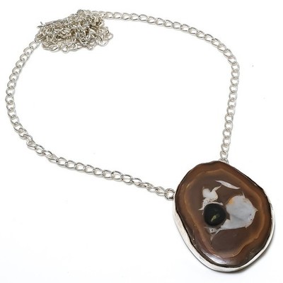 Natürlicher Schlammriss Fossil Edelstein 925 Sterlingsilber Geschenk Halskette 18'' Geschenk p05