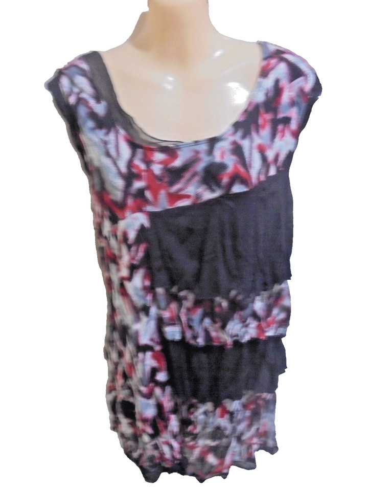 CAPTURE SIZE 14 BLACK RED LAYERED LINED TUNIC TOP 'PERFECT' UNEVEN HEMLINE .