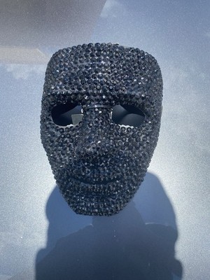 Rhinestone Skull Face Halloween Masquerade Mask Black Silver Costume