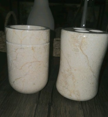 Creative Home Notch/Curvey Collection Champagne Marble Tumbler Toothbrush Holder