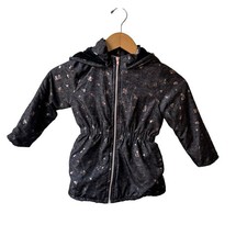 PENELOPE MACK Jacket Coat Hooded Size 5 Fleece Lined Zip Gray/pink Flower Print