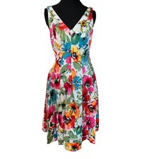 Lauren Ralph Lauren Floral V Neck Sleeveless Cotton Midi Dress Size 6