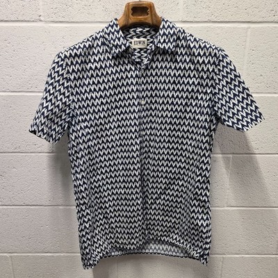 Edwin Japan Men s Shirt Sleeve Zig zag Cotton Western Nimes Shirt  Blue 22*30 L