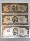 Gold Foil Novelty $2 Two Dollar Bill US 1976 Thomas Jefferson Set 3 Lot Plastic — photo 1