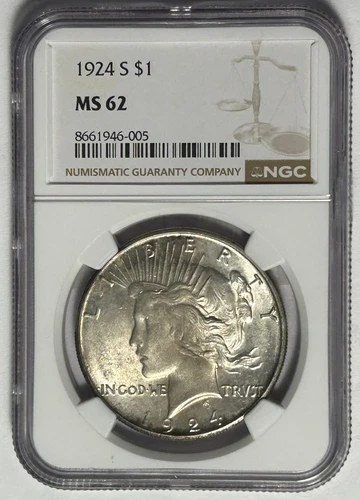 1924 S PEACE DOLLAR NGC  MS 62