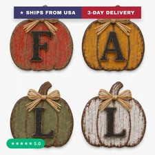 Fall Decor, 4 PCS Wooden Pumpkins Fall Decorations for Home Autumn Sign
