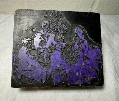 Vtg Mid-Century Printer s Block Advertising 1950s Family Dining Restaurant Stamp