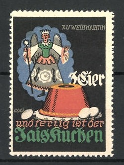 Künstler-Reklamemarke Franz Paul Glass, Jaiskuchen, 3 Eier und fertig!, Engel b 