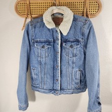 Levi's Women's Sherpa Lined Trucker Jacket Blue Denim Size M
