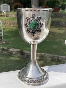 Vintage Sterling Silver Kiddish Cup With Malachite 106 grams or 3.7 US Ounces