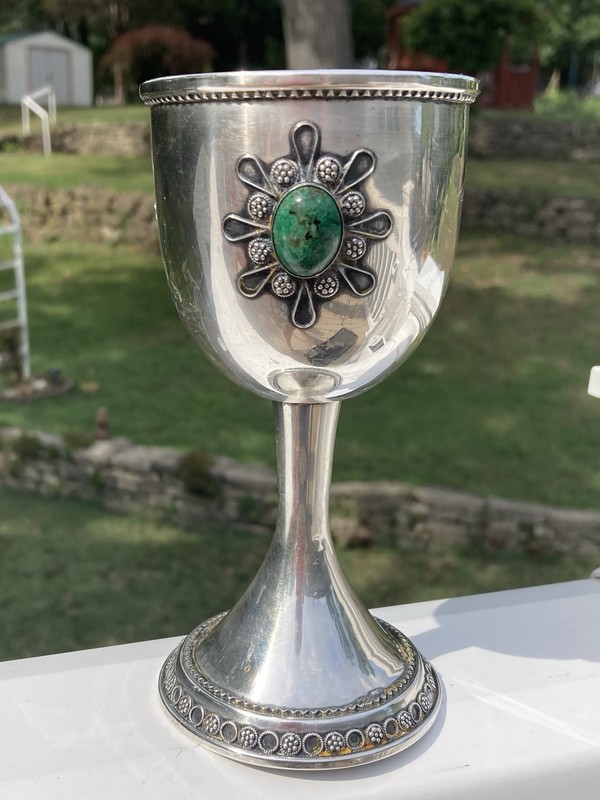 Vintage Sterling Silver Kiddish Cup With Malachite 106 grams or 3.7 US Ounces