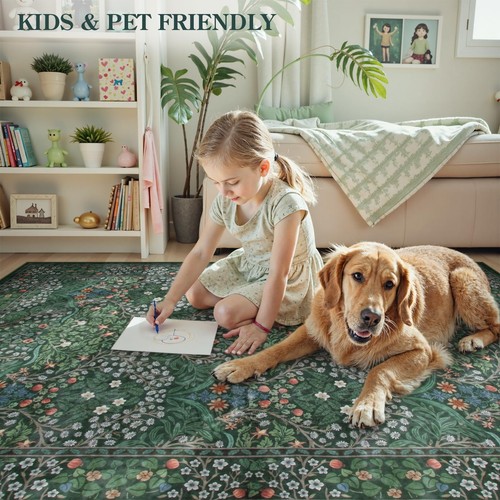 Floral Dark Green Area Rugs 5x7, Soft Washable Rugs for Living Room Bedroom, ... - Picture 5 of 7