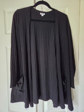LuLaRoe Caroline Cardigan Pockets SOLID Black Ribbed Stretchy Size M